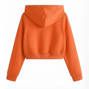New Demand Custom Logo Women's Orange Cropped Hoodie Long Sleeve <b>Zipper</b>-Up Knitted Sweatshirt Autumn Wear Solid Color Winter - Product Image 2