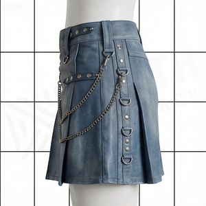 Women High <b>Waist</b> Faux Leather A-Line Mini Skirt With <b>Chain</b> Decoration Punk Style Solid Color Woven Fabric - Product Image 3