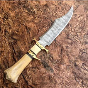 Couteau Bowie robuste en acier Damas forgé sur mesure pour la chasse, le camping, le bushcraft, avec manche en os et étui, vente en gros OEM - Product Image 5