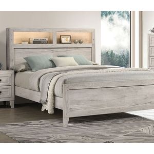 Cama de Madera Contemporánea de 1 Pieza, Tamaño Queen, con Cabecera y Estantes, Acabado Blanco Claro, Muebles Contemporáneos - Product Image 3