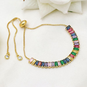 925 Silver Gold Plated Multicolor Cz Bracelet Adjustable Classic Tennis Bracelet Luxury Jewelry Charm Bracelets for Girls <b>Gifts</b> - Product Image 1