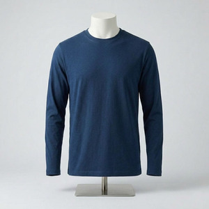 T-shirt à manches longues en coton premium pour homme, col rond, coupe ample, couleur unie, décontracté, tissu tricoté 180 GSM - Product Image 2