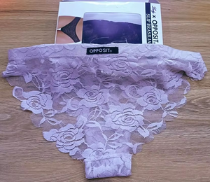 Culotte de bikini pour femme en dentelle lavande, taille mi-haute, broderie florale, respirante, en tricot Spandex/Coton, sous-vêtement sexy avec logo à la taille - Product Image 6
