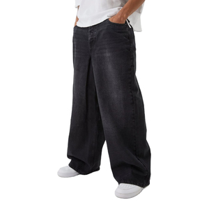 Pantalon large en denim gris délavé pour homme, taille élastique, style décontracté, en coton respirant, mode printemps - Product Image 1