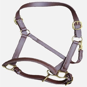 Brown Plain Leather Horse <b>Halter</b> Double Stitched Handmade Custom Adjustable Genuine Leather Horse Racing <b>Halter</b> and accessories - Product Image 1