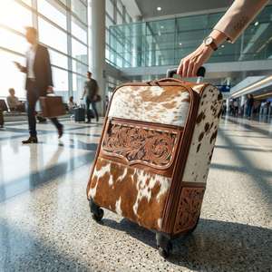 Bolso de Mano de Cuero Genuino 100% Hecho a Mano, Diseño Clásico, Simple y Ligero, con Grabados Florales y Pelo de Animales - Product Image 3