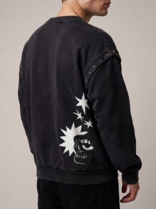 Sudadera con Capucha Negra para Hombre, Diseño Gráfico de Araña con Pedrería en la Espalda, Estilo Urbano Oversize, Sudadera con Capucha de Lujo - Product Image 4