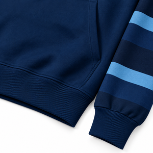 Men's Navy Blue Solid Hooded Sweatshirt Regular Fit <b>Fleece</b> 100% Cotton Pocket Casual Winter Wear OEM Service - Product Image 5