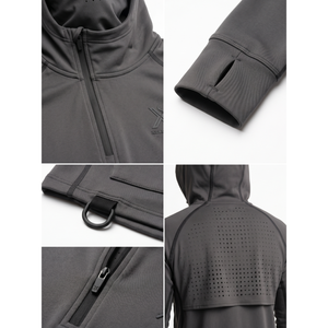 เสื้อคลุมกันแดดแบบ Anorak สำหรับทุกเพศ UPF 50+ ผลิตจากโพลีเอสเตอร์/สแปนเด็กซ์ น้ำหนัก 220 กรัม พร้อมฮู้ดและที่คลุมขาในตัว รับผลิตตามแบบ OEM สำหรับการล่าสัตว์ - Product Image 4