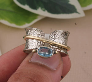 Luxury 925 Sterling <b>Silver</b> Bezel Setting Blue Topaz Women's Eternity <b>Wedding</b> <b>Band</b> Genuine Gemstone Classic Jewelry - Product Image 6