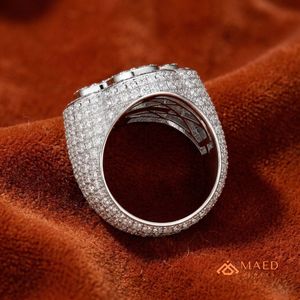 Anillo de Plata de Ley 925 con Moissanita y Trébol, Banda de Halo Baguette Pavé, Joyería Hip Hop para Hombre, Miami Chicago USA, Regalo - Product Image 3