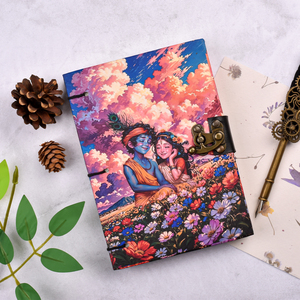 Cute Radha Krishna <b>A5</b> Handcrafted Lock <b>Notebook</b> 100 Pages | Floral Art Spiritual Diary Premium Vintage Devotional Journal Gift - Product Image 2