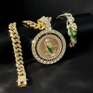 ชุดสร้อยคอจี้เพชรแบบหมุนได้ของฮิปฮอปสำหรับผู้ชายสร้อยข้อมือโซ่ร้อยเชือกสไตล์คิวบา - Product Image 3