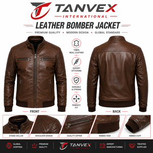 Veste en cuir d'hiver pour homme TANVEX Racer Pro, noir, rouge, blanc, col montant, tissu teint uni écologique, personnalisable, moto, motard - Product Image 3