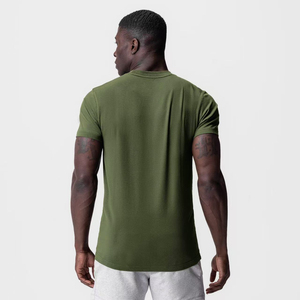 T-shirt pour homme à manches courtes vert olive, col rond, coupe ajustée, décontracté, tricoté, couleur unie, jersey respirant en coton - Product Image 2