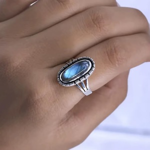 Wholesale 925 Sterling Silver Blue Flashy Labradorite <b>Ring</b> Natural Labradorite Gemstone Split Band Chunky Boho <b>Statement</b> <b>Ring</b> - Product Image 5