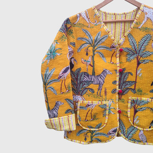 Abrigo Acolchado de Algodón con Estampado Tropical Amarillo para Mujer Talla Grande, Chaqueta Bohemia con Botones en la Parte Delantera y Manga Larga - Product Image 3