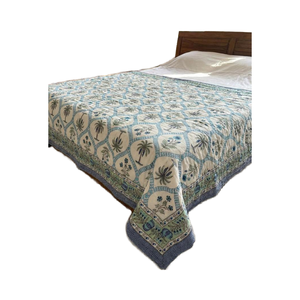 Couverture double moderne indienne réversible en coton biologique 100% écologique jaune orange vert imprimé à la main Jaipuri Razai Noël - Product Image 2