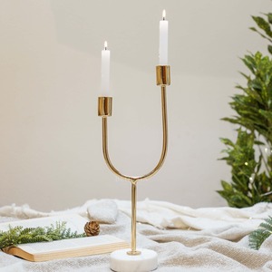 Candelabro Dorado en Forma de U con Base de Mármol de 32.5cm, Decoración para el Hogar, Soporte Metálico - Product Image 5