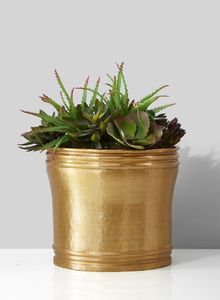 Pot de fleurs élégant en métal finition dorée pour plantes vertes décoratives de réception de bureau - Product Image 5