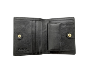 Hot Unisex Bi-fold <b>Card</b> Coin Castello Italian Genuine Leather Minimalist Flag Embroidery & <b>Embossed</b> Logo Black Short Polyester - Product Image 4