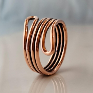 Bague en cuivre pur massif, vintage, forgée à la main, double couche, à extrémité martelée, à surface ouverte, avec bordure en cuivre massif - Product Image 4