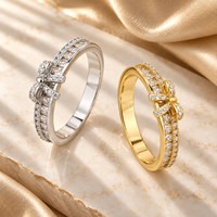 Bowknot 925 Sterling Silver Zircon Band Ring with Clear Rectangular Stones and a Round Stone Border