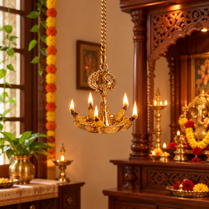 Lámpara de aceite colgante de latón con diseño de pavo real indio, cadena de diya, Thooku Vilakku, decoración tradicional para templos y Puja, diya colgante al por mayor - Product Image 2