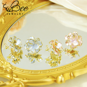 New Trendy 14k Gold Color Enamel <b>Stud</b> <b>Earrings</b> European Non Tarnish Jewelry Hypoallergenic Flower <b>Earring</b> For Women - Product Image 5