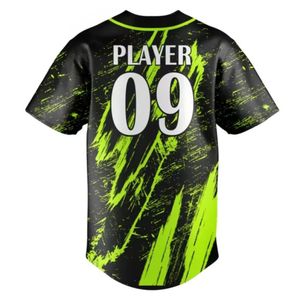 Maillot de baseball noir, vert fluo et blanc pour homme – Uniforme d'équipe boutonné, respirant, léger, pour les tournois sportifs - Product Image 2