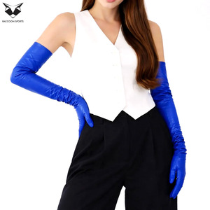 Gants de mode pour femme en cuir bleu foncé, longueur poignet, écologiques, respirants, pour extérieur, soirée, bal, pour rester au chaud - Product Image 2