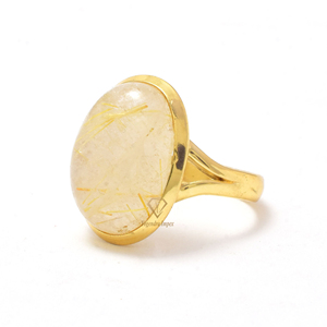 Stunning 8x10mm Oval <b>Ring</b> for Women Golden Rutile Gemstone <b>925</b> Sterling <b>Silver</b> 18K Micron Gold Plated Eternity Vermeil <b>Ring</b> - Product Image 1