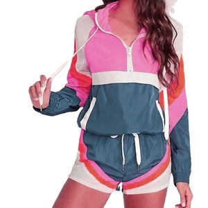 2026 Women's Casual <b>Short</b> Sleeve Windbreaker Outfits With Elastic Waist Stand Collar Color Block Design Hot Summer Clothing - Product Image 3