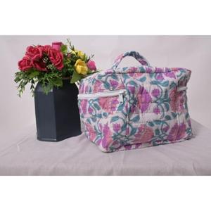 Grande trousse de maquillage matelassée en coton imprimé avec fermeture éclair, pochette cosmétique florale imperméable et étui de rangement de beauté de voyage - Product Image 3
