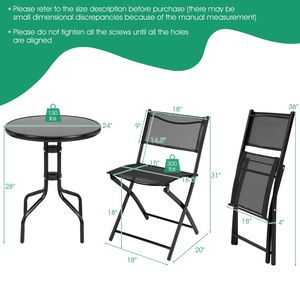 Ensemble de 3 chaises de bistrot pliantes pour usage intérieur et extérieur, meubles de patio - Product Image 3