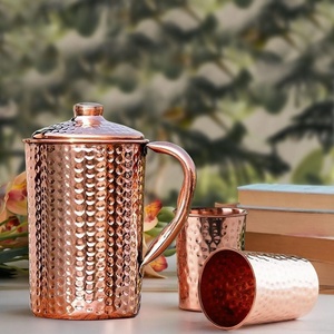 Ensemble de pichets en cuivre martelé avec couvercle et 4 tasses, style vintage, vaisselle en métal pour les fêtes - Product Image 6