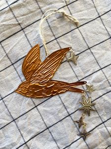 Golden Bird Metal Ornament With <b>Star</b> Charms Vintage Handicraft Christmas Decoration - Product Image 1