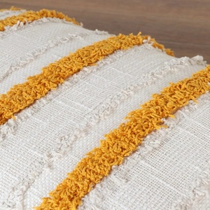 Modern Embroidered Texture <b>Boho</b> Off-White Mustard Yellow Fringe 100% Cotton Customizable Zipper Closure <b>Cushion</b> <b>Cover</b> Soft Home - Product Image 4