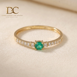Anillo de Oro Amarillo Sólido de 14 Quilates con Diamante Cultivado en Laboratorio y Esmeralda Colombiana Cultivada en Laboratorio, Joyería para Mujer, Certificado IGI, Anillo de Lujo - Product Image 2