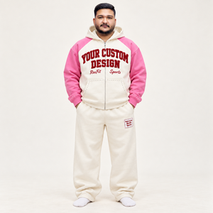 Conjunto de Sudadera con Capucha RexFit para Hombre, Algodón y Felpa, Casual, Otoño, Rosa y Blanco, Diseño Personalizado con Logotipo en la Parte Delantera - Product Image 2