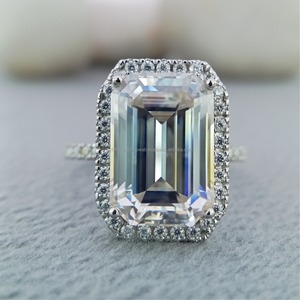 Fine Jewelry 14K Solid White/Yellow <b>Gold</b> VVS Diamond Emerald Shape Halo Engagement Wedding <b>Ring</b> 3.0 CT for GIA Certified Gift - Product Image 1