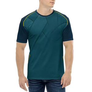 Camiseta de Manga Corta para Hombre, Sublimada, con Patrón Geométrico, Secado Rápido, Cuello Redondo, Diseño Deportivo, Corte Ajustado, Degradado Azul - Product Image 3