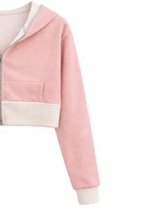 Sudadera con capucha corta personalizada para mujer, color rosa rubor y algodón polar, con bloques de color, estilo casual y urbano. - Product Image 3