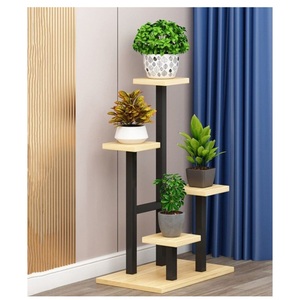Support à plantes d'intérieur moderne à 4 niveaux, style vintage, étagère à fleurs en métal, porte-pot multi-niveaux en bois pour la décoration du salon et du bureau - Product Image 1