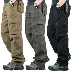 Pantalon cargo pour homme, taille élastique, plusieurs poches, en toile, coupe droite, respirant, poids moyen, style vêtements de travail - Product Image 3