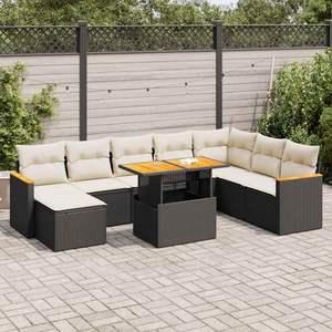 Ensemble de canapé de jardin modulaire 9 pièces en rotin PE noir, espace de vie extérieur élégant - Product Image 1