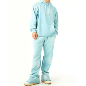 Ensemble 2 pièces streetwear hiver délavé à l'acide, personnalisé, uni, en molleton de coton léger, vintage, respirant, comprenant un sweat à capuche et un pantalon de survêtement - Product Image 1