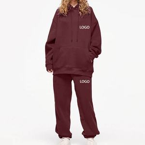 Ropa deportiva de gimnasio para mujer con logotipo personalizado, conjunto de chándal y Sudadera con capucha de manga larga de gran tamaño con patrón sólido transpirable para mujer - Product Image 4