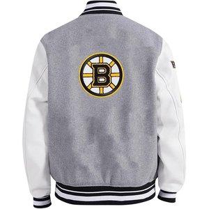 Chaqueta Varsity para Hombre con Logotipo Personalizado, Gris Crema, Logotipo Bordado, Cuello Camisero, Estilo Casual para Otoño, Corte Regular - Product Image 3