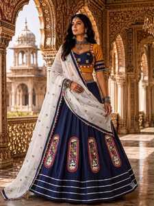 Women's <b>Red</b> <b>Silk</b> Lehenga Choli With White Embroidered Dupatta Traditional Indian Wedding Wear Floor-Length Regular Fit - Product Image 2